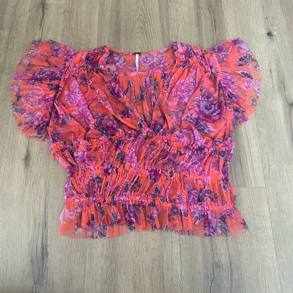 Free People Floral Blouse - Orange and Purple